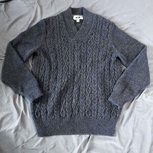 Joseph Abboud Sweater Mens XL Gray Cable Knit V Neck Pullover Warm Heavyweight